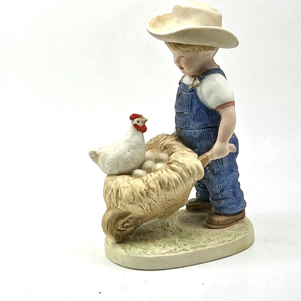 Vintage Denim Days Figurine Farm Boy Danny with Chicken Homco 1985